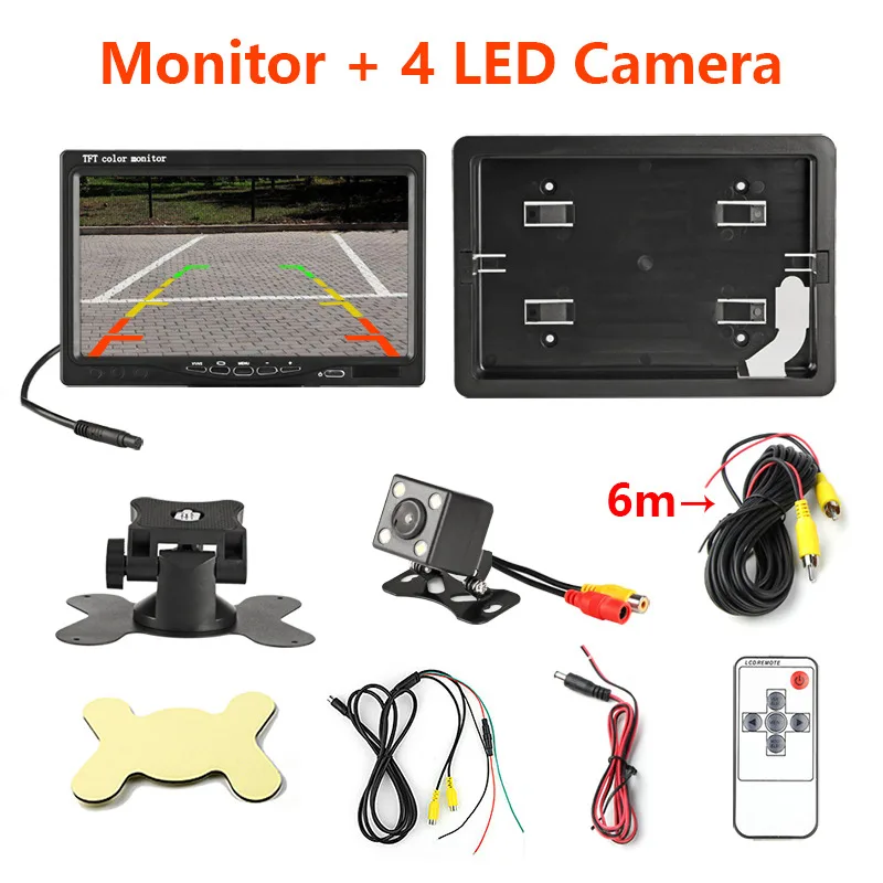 Monitor with 4 LED JMCQ " проводной автомобильный монитор TFT автомобильный монитор заднего вида парковки заднего вида ночного видения 18 светодиодный ИК водонепроницаемый+ камера заднего вида - Цвет: Monitor with 4 LED