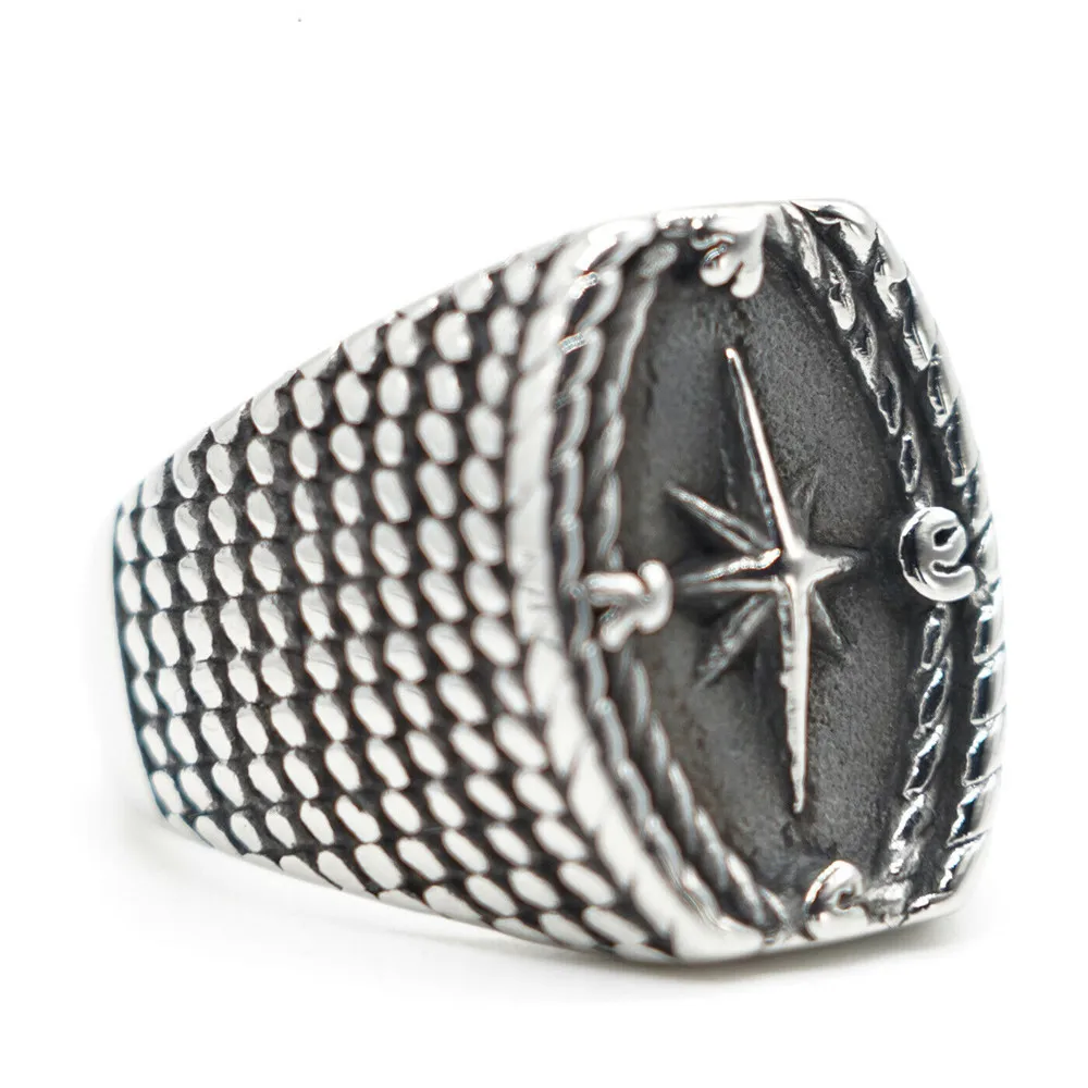 

Mens Nautical North Star Compass Marine Ring Stainless Steel Size 7-13