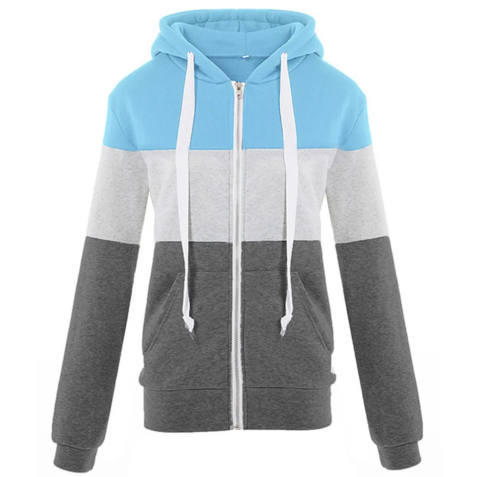 

Женская толстовка с капюшоном, Повседневная Толстовка с длинным рукавом и карманом кенгуру в стиле пэчворк, толстовка на молнии, модная Тол...