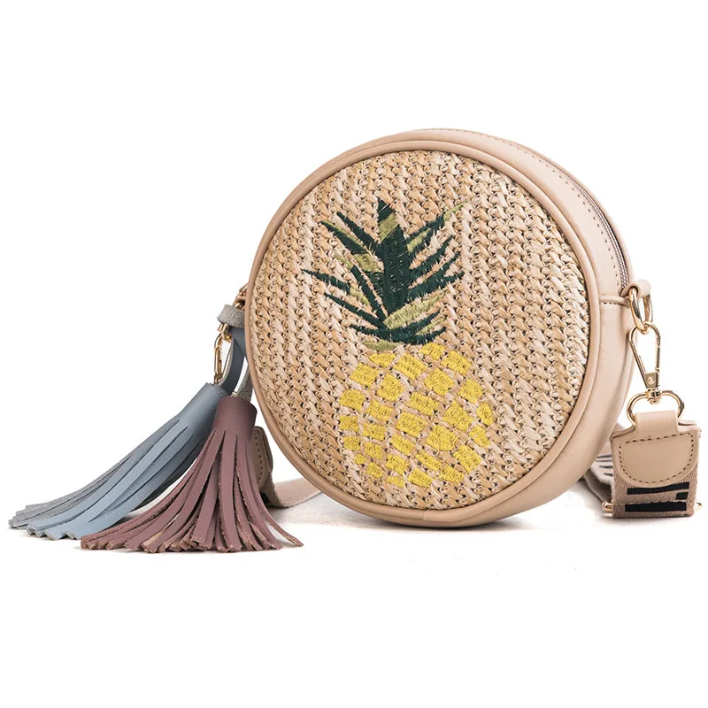 Тканая круглая соломенная сумка из ротанга с вышивкой для девушек женские сумки