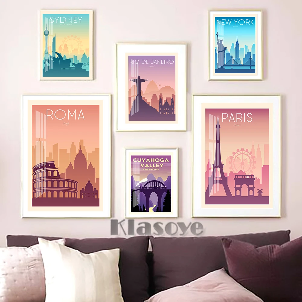 

City Illustration Prints Poster Sydney Roma Rio De Janeiro Paris New York World Map Wall Art Living Home Decor Canvas Painting