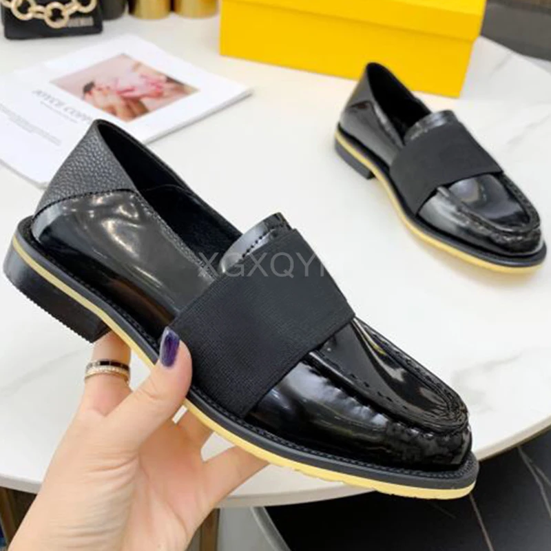

XGXQYM Spring Autumn New Brand Design Women Flat Shoes British Style Genuine Leather Loafers Round Toe Fashion Ladies Soft Shoes