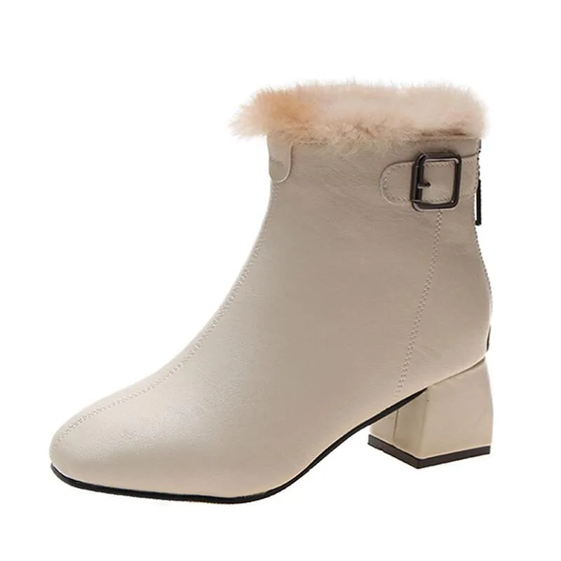 

2020 New Winter Boots Women Shoes Woman Boots Fashion High Heel Square Toe Warm Ankle Boots 2019 Winter New Short Fur Warm Boots
