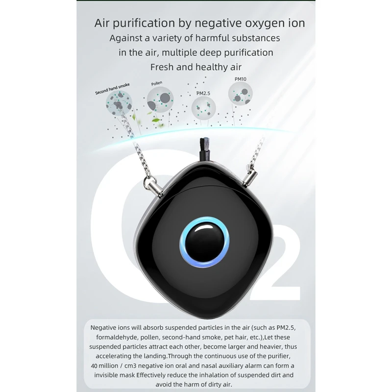 

USB Personal Air Purifier Necklace Hanging Portable Ionizer with Negative Ion Generator Air Freshener No Radiation