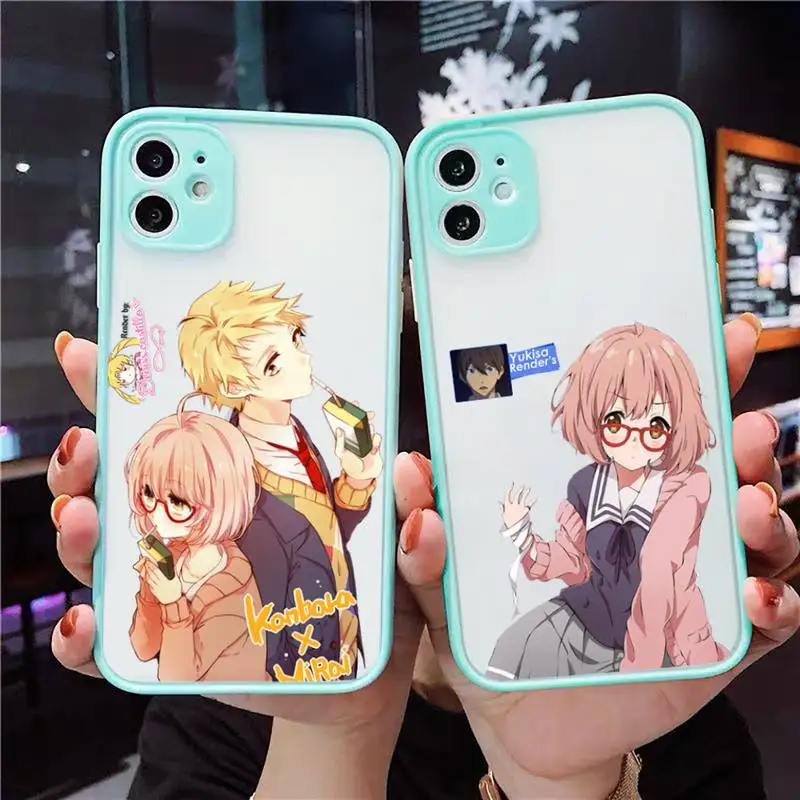 

Kyoukai no Kanata couple Phone Case For iPhone 12 11 Mini Pro XR XS Max 7 8 Plus X Matte transparent blue Back Cover