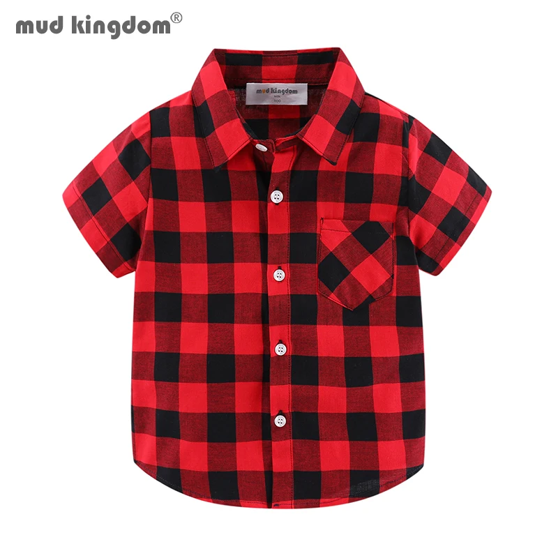 Botão para Baixo Curta para Grandes Camisas do Menino Mudkingdom Verão Meninos Camisa Xadrez Manga Escola Clássico Algodão Topos Adolescentes Crianças Roupas