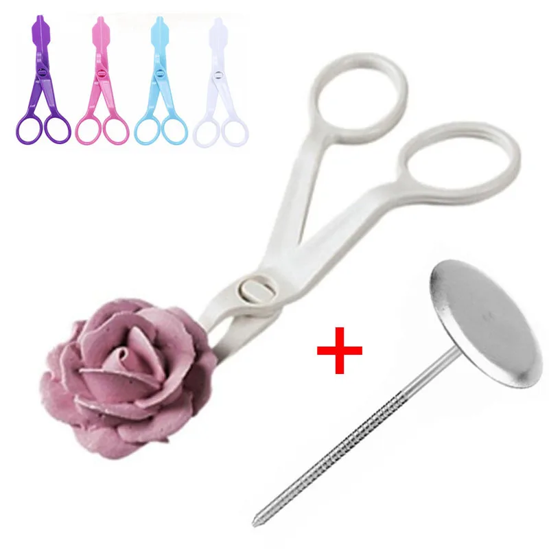 

2pcs Piping Flower Scissors Nail Kitchen Baking Pastry Tool Rose Decor Lifter Fondant Cake Decorating Tray Cream Transfer Tools