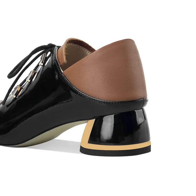 

Genuine leather lace up women shoes Large size 34-43 new brand girls square toe fashion med heel shoes woman work shoes