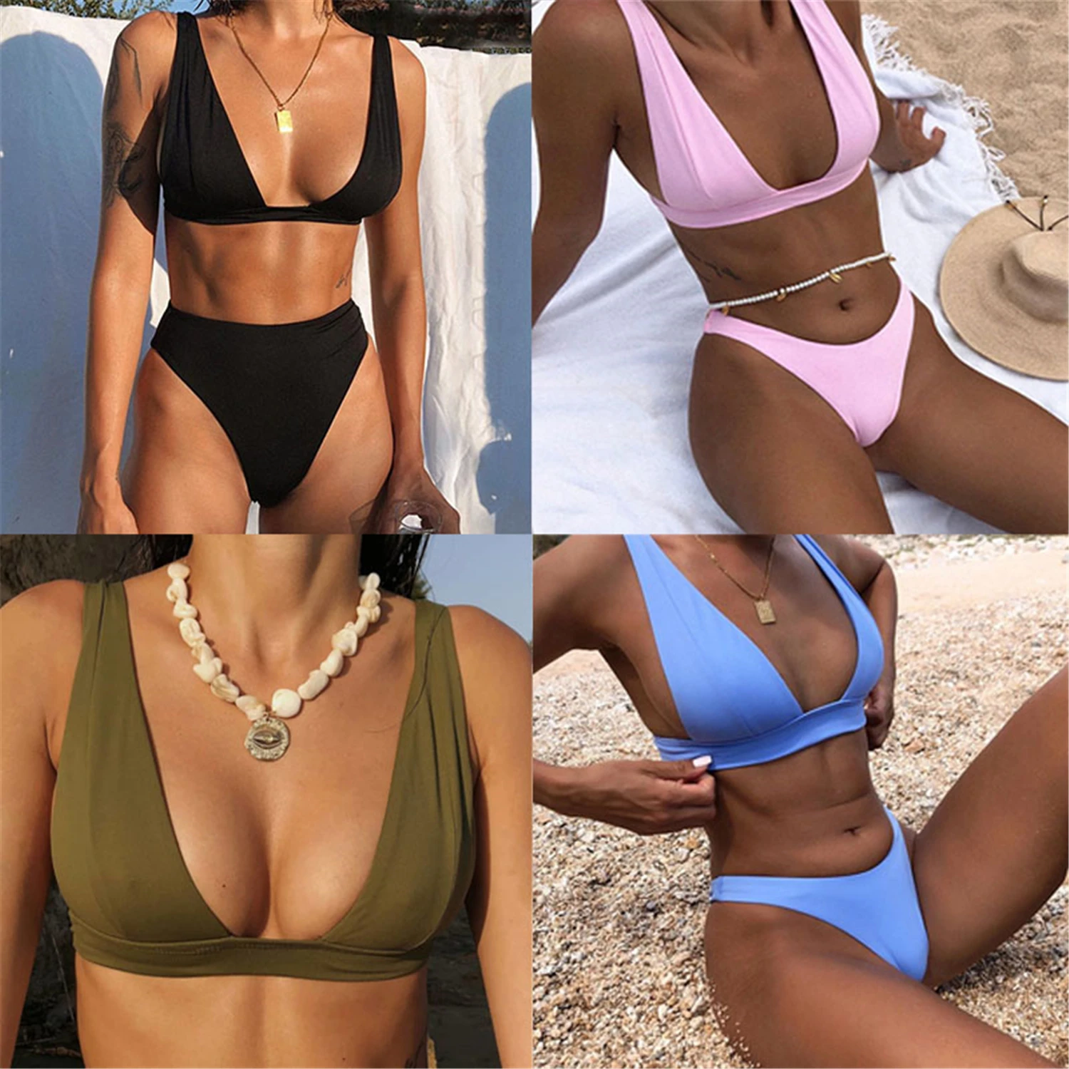 

Sexy Solid Bikini Set Women Brazilian Bikinis Ring Patchwork Swimsuit Bathing Suit Female Summer Swimwear Beachwear