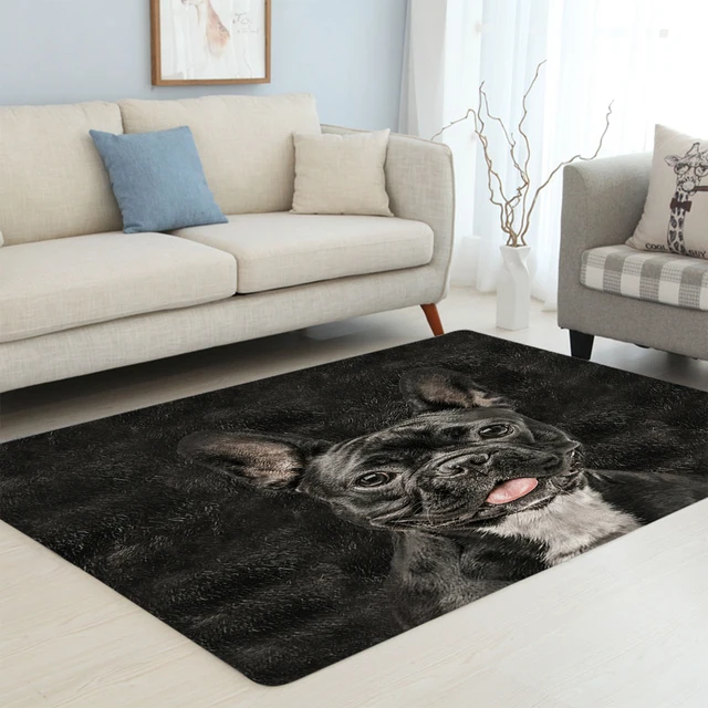 BlessLiving Bulldog Area Rug Red Dog Animal Living Room Carpet Black Non-slip Floor Mat Cute Area Rugs 3D Printed Home Decor 2