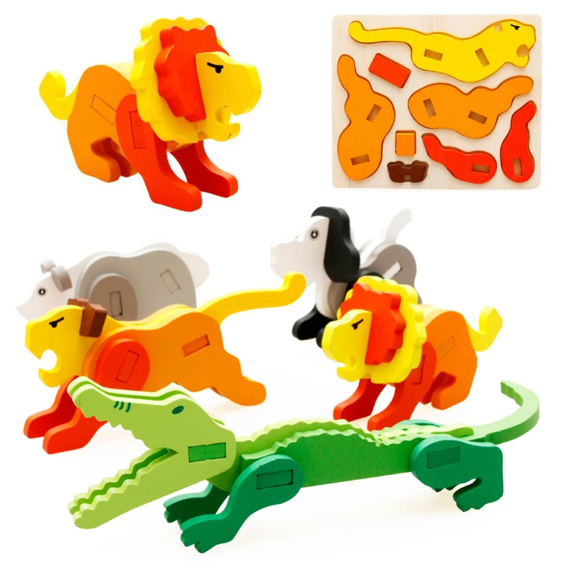 

Fun Wooden Toys 3D Animal Tiger Frog Lion Puzzle Baby Handheld Jigsaw Puzzles Toys For Children Educatonal Toys Manual Model