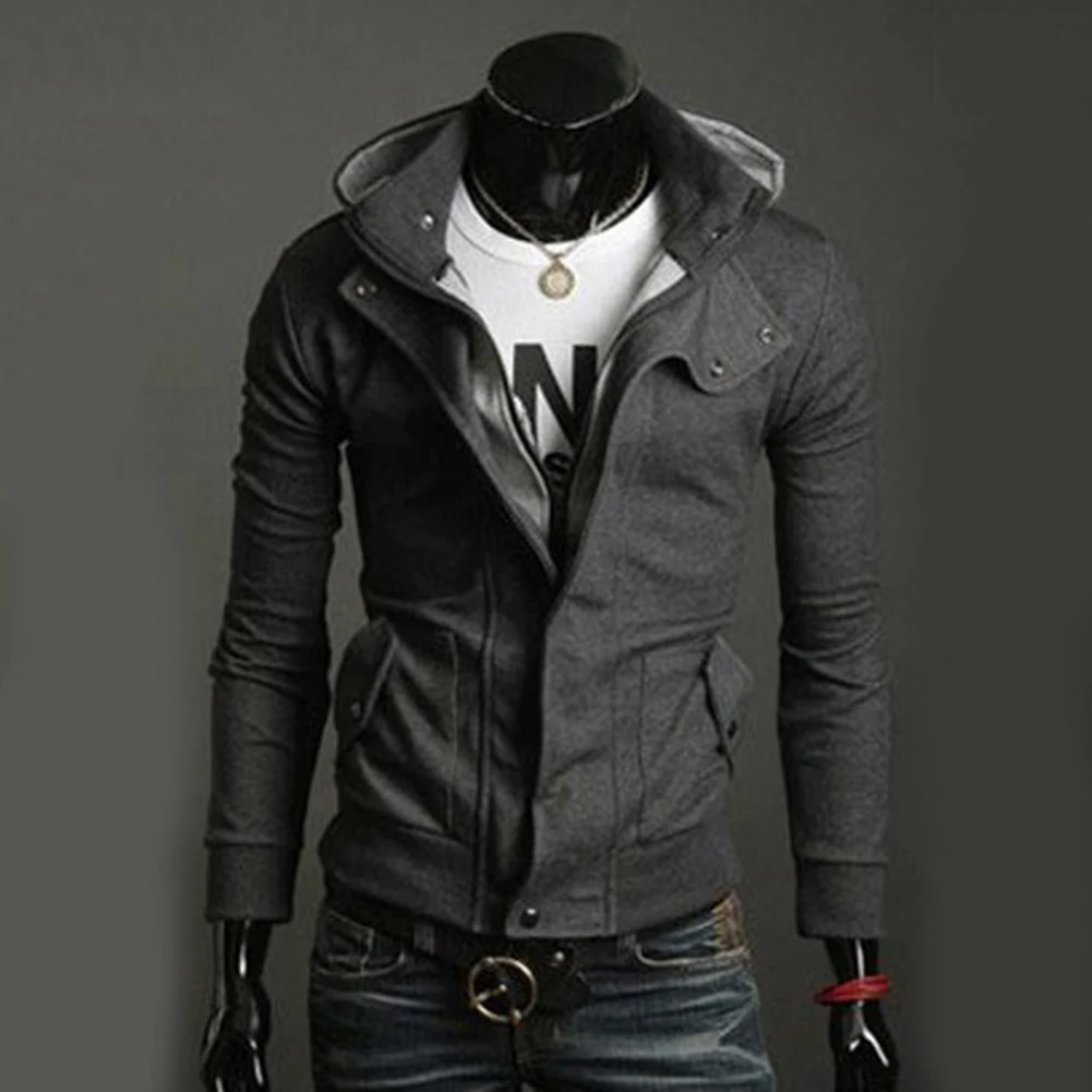 Мужской облегающий свитер Темно-Синий Плотный повседневный уличный плащ на