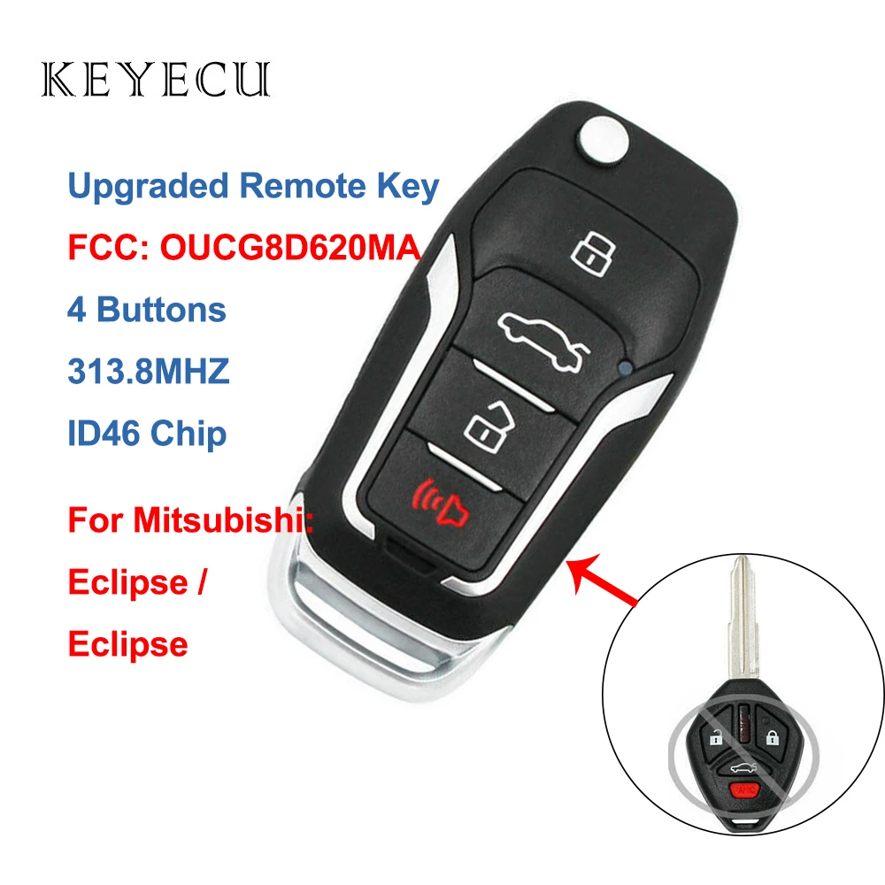 

Keyecu Upgraded Remote Key Fob 4 Buttons 313.8MHZ ID46 for Mitsubishi Eclipse Galant 2007 2008 2009 2010 2011 2012, OUCG8D620MA