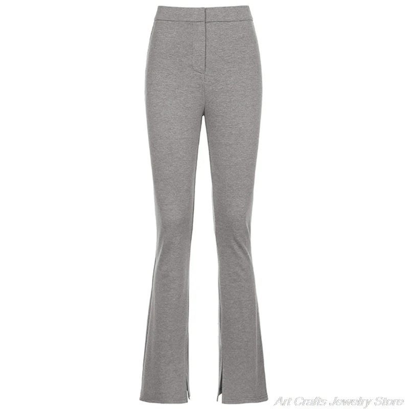 

Womens Elastic High Waist Skinny Long Pants Solid Color Side Split Hem Flare Trousers Elegant Stretch Slim Leggings M16 21