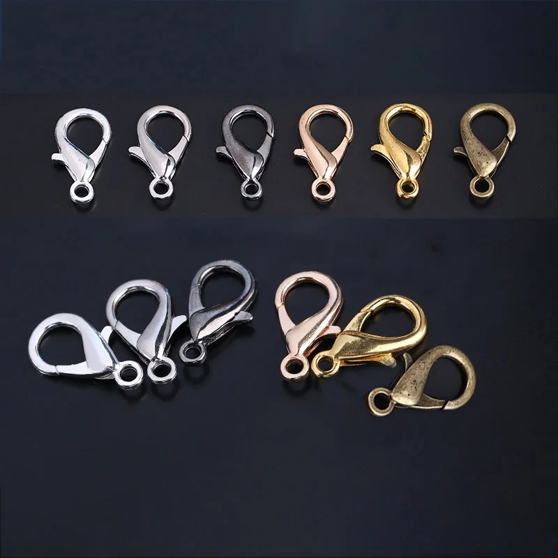 

50pcs/lot 10*5 12*6 14*7mm Gold Rhodium Metal Lobster Clasps Hooks For Necklace Bracelet Chain DIY Jewelry Findings