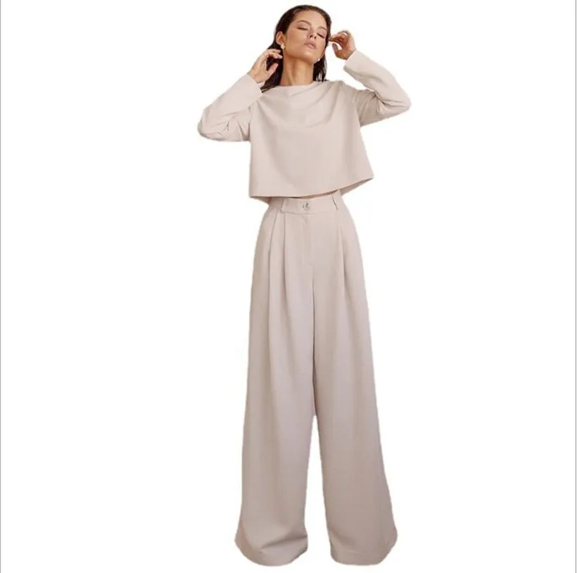 

Street High Waist Wide Leg Pants Plus Size Women Solid Loose Streetwear Khaki Trousers Female Elegant Women's Two Piece Pants