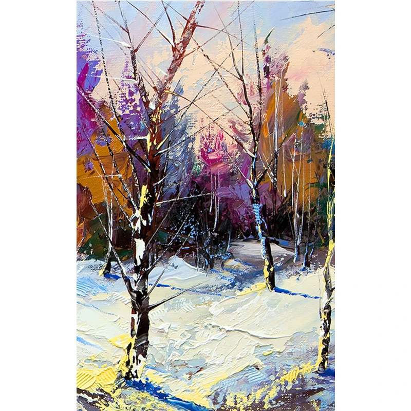 

Colored Woods In Winter Oil Painting Print Canvas Wall Nordic Picture Modern Art Poster Decoration For Living Room Bedroom Decor