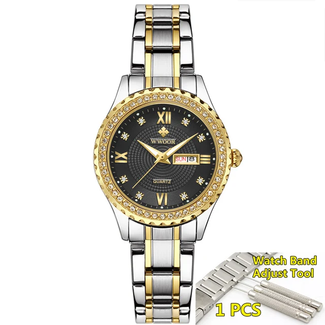 silver black Новинка WWOOR женские часы Топ люксовый бренд модные повседневные женские кварцевые наручные часы из нержавеющей стали Сетчатое платье часы для девочки - Цвет: silver black