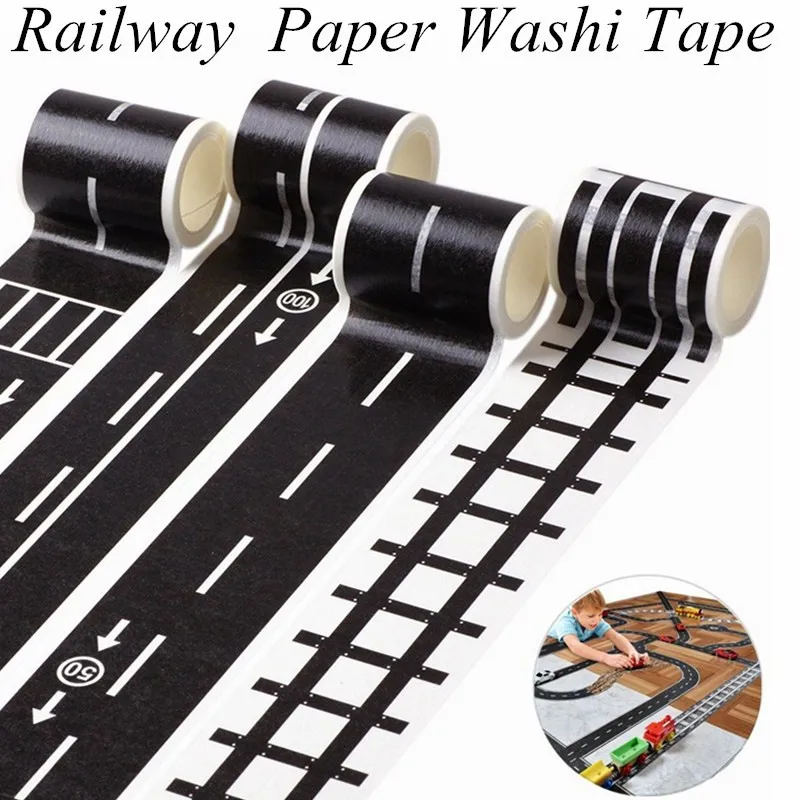 

48mmx5m Children's Educational Toy Speed Limit 50/100 Road Tape Self-Sticking Traffic Theme Sticker Railway Paper Masking Tape