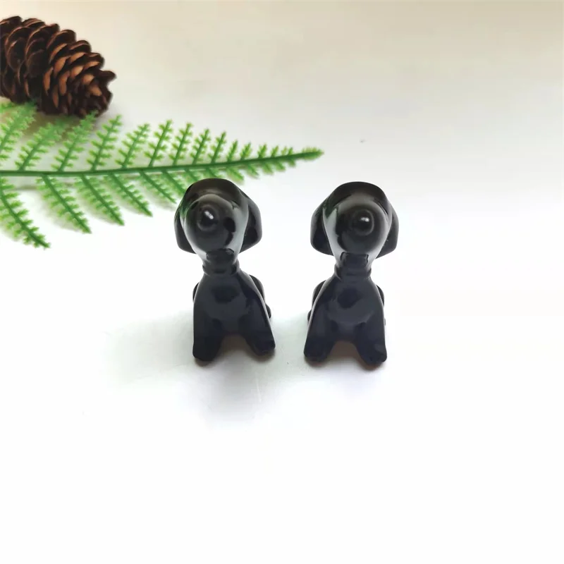 

Natural Crystal Black Obsidian Dogs Statue For Home Decoration