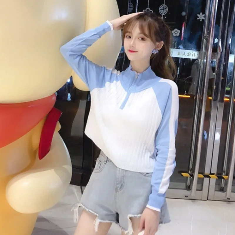 Женский свитер с высоким воротом Осенний вязаный пуловер на молнии тонкий мягкий