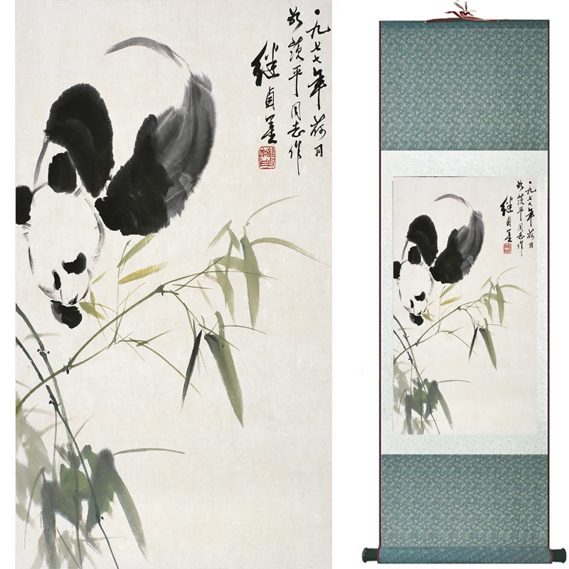 

Pandas painting traditional Chinese Art Painting silk scroll panda art painting panda pictures 82403