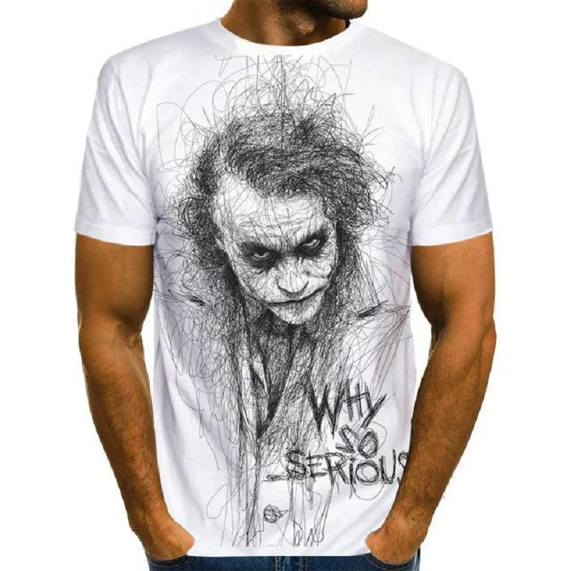

2021 summer white clown 3D printed T-shirt men's clown face casual male shirt clown short-sleeved funny T-shirt top XXS-6XL
