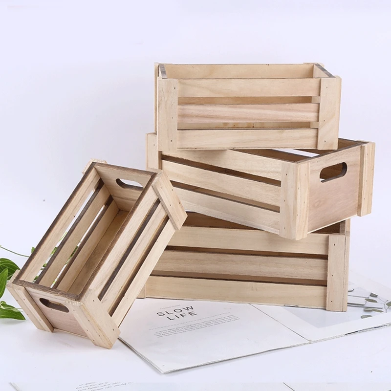 

Creative Rectangular Wooden Desktop Storage Basket Desk Organizer Box Desktop