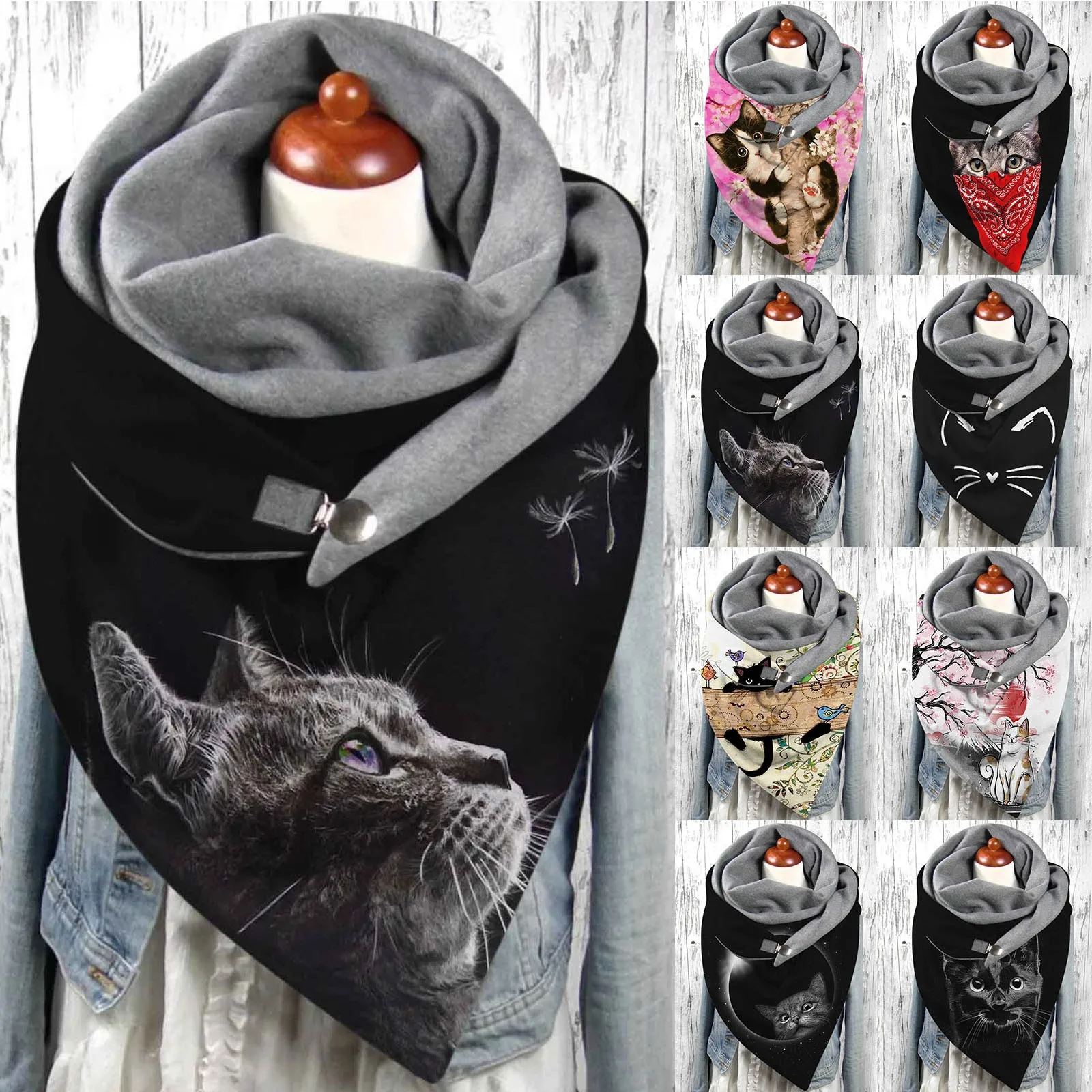 

Cat Drink Scarf Universal Casual Wraps Funny Print Double-layer Buckle Scarf Autumn Winter Warm Windproof Elegant Scarf 2021 New