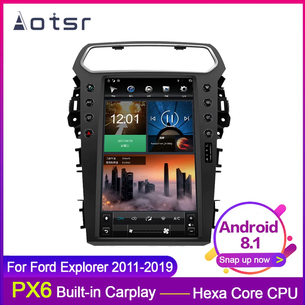 

Мультимедийный плеер AOTSR, 13 дюймов, Android 8,1, PX6, в стиле Tesla, GPS-навигация для Ford Explorer 2011-2019, Carplay, радио, Wi-Fi