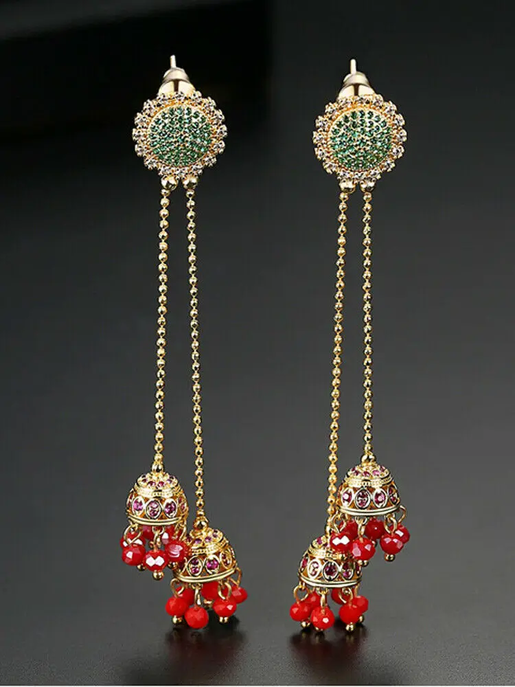 Jhumka индийские женские ювелирные изделия для ушей длинные Винтажные висячие
