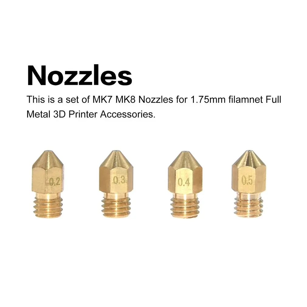 

10Pcs/lot MK7 MK8 Brass Nozzle Extruder Threaded 0.2/0.3/0.4/0.5/0.6/0.8mm For 1.75mm Filamnet Head 3D Printer Parts
