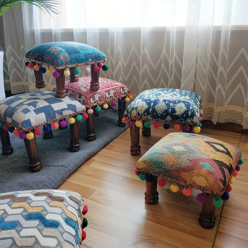 

Ethnic style low stool Nordic creative solid wood small bench American shoe changing stool home living room sofa stool