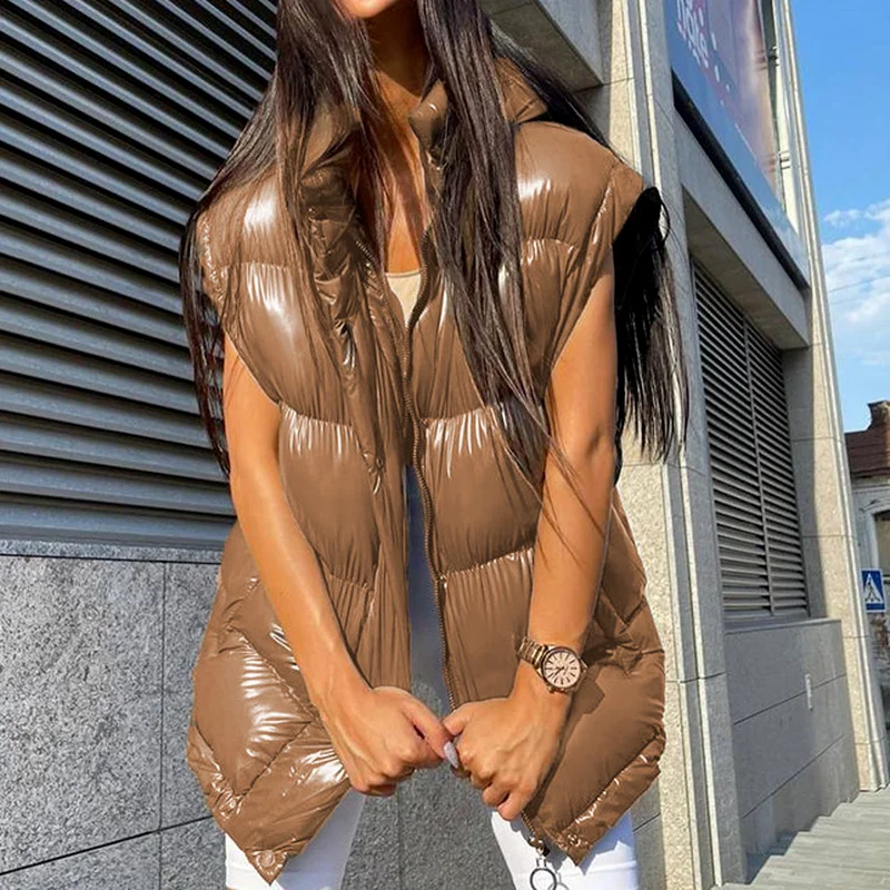 2021 New Bright Face Detachable Sleeves Hooded Stand-up Collar Down Bread Padded Jacket Women Winter Color Loose Padded Jacket