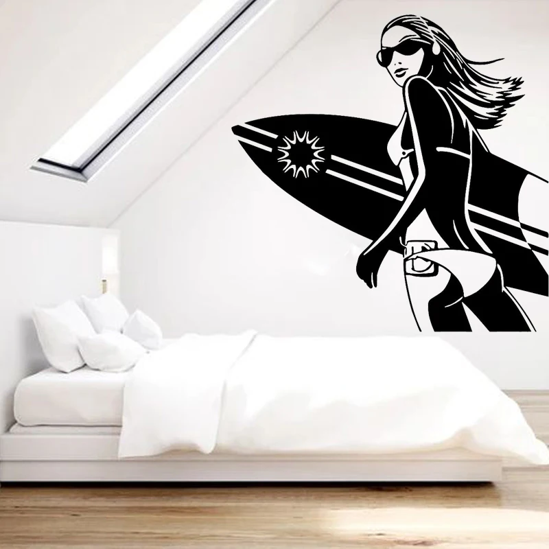 

Sexy Girl Wall Sticker Beach Style Decal Surfer Girls Room Wall Decor Bedroom Decoration Surfboard Stickers Living Room C13-16