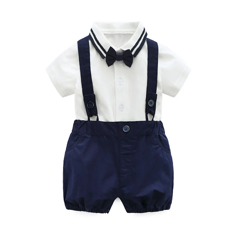 Summer Children Boy Gentleman Suit 2Pcs Infant Little Boys Tops Overalls Sets Toddler Baby Outfits Brother Matching Clothes