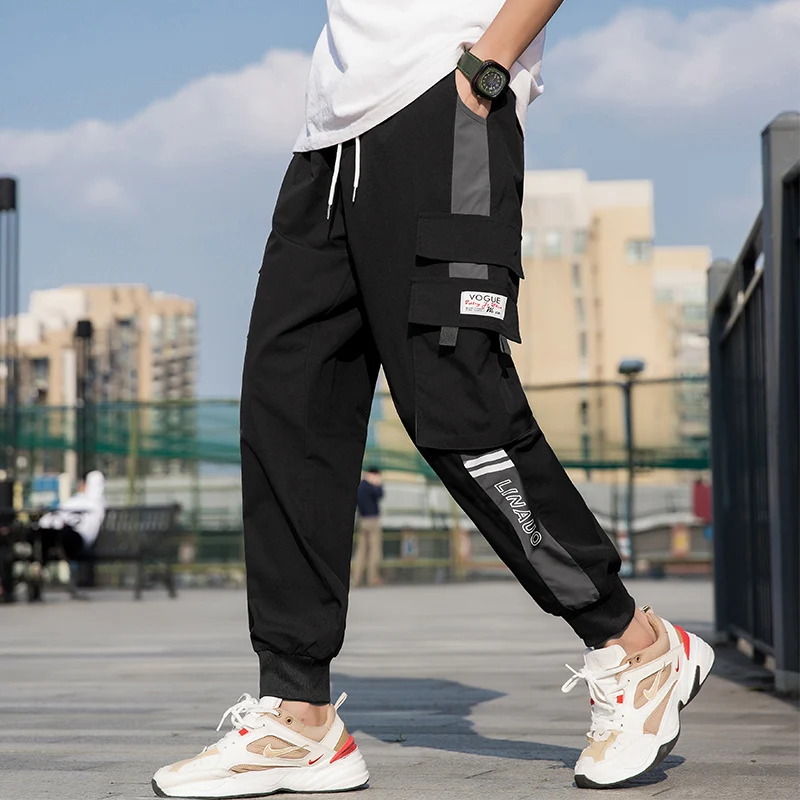 

Men side pocket overalls black casual jogging pants spring and summer men pants trousers men fashion casual street pants