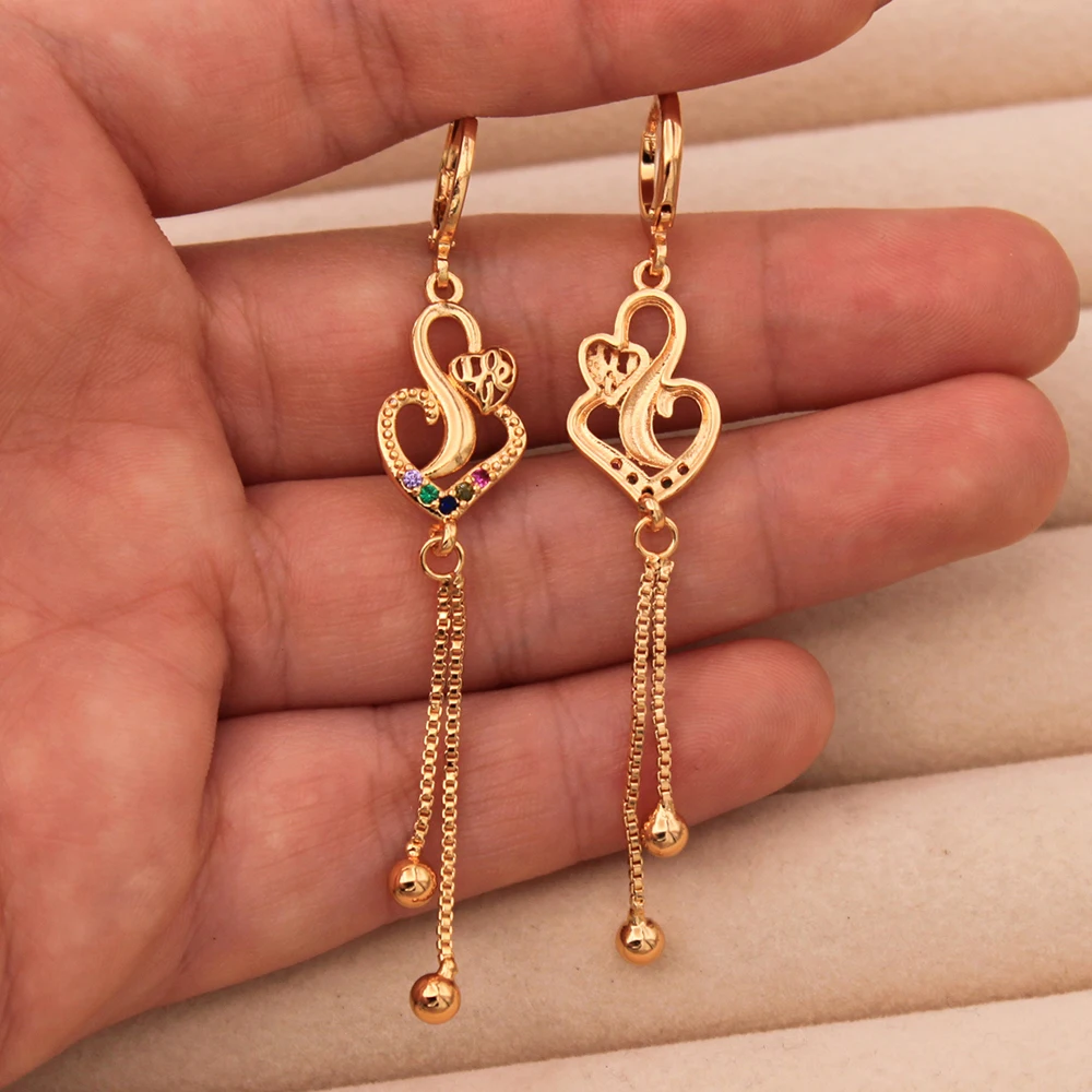

Trendy Dangle Drop Earrings Gold Plated Heart Earring For Women Fashion Jewelry Accessories Wedding Party Anniversary Gift