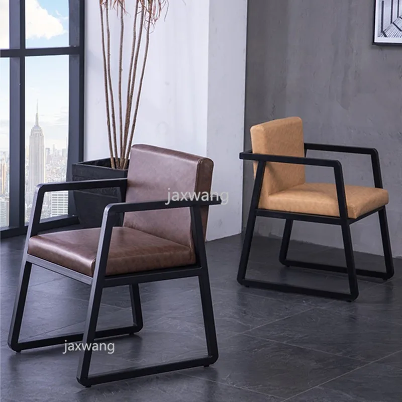 Кресло железная спинка обеденный стул кожа мягкая сумка промышленный стиль для