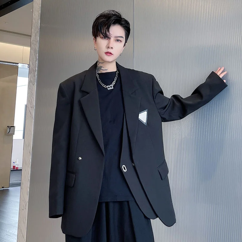 

Men's Wear Tide Koean Casual Metal Button Suit Coat 2022 Autumn Winter New Fashion Loose Simple Long Sleeve Blazers For Male