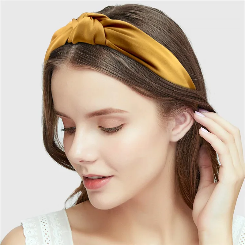 

New pure color satin knot hair hoop women's crimping head hoop wide binding hair wholesale