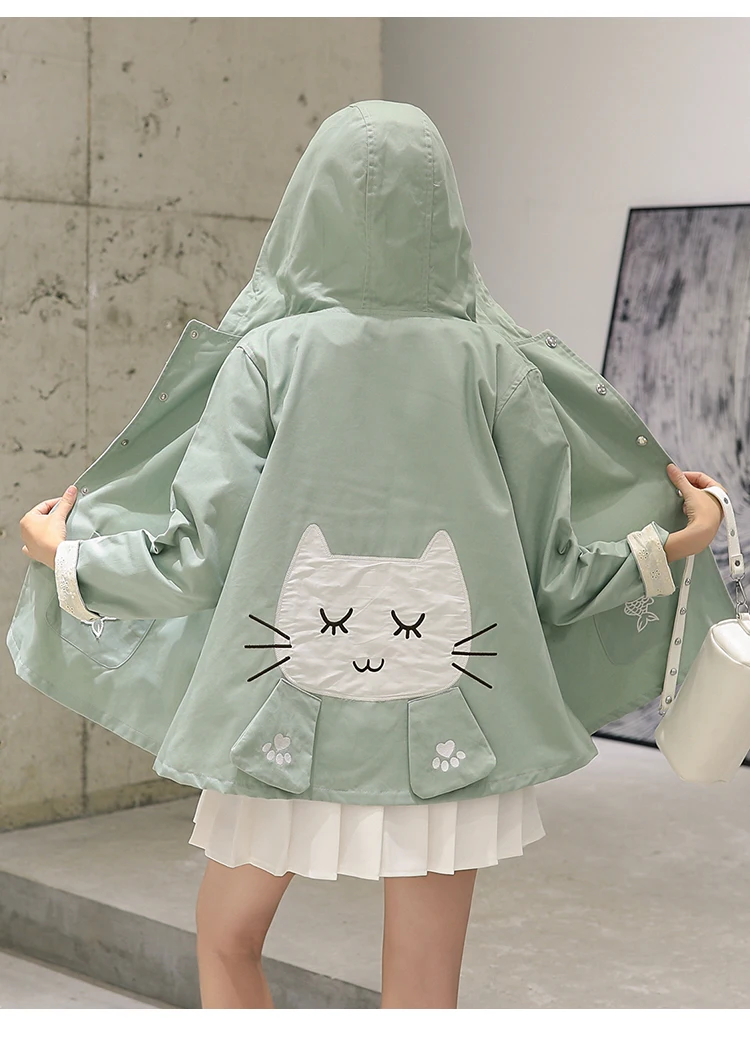

Cat printed up clothes 2019 fall cotton Teenagers coat preppy style loose workwear Hooded Outerwear free size F607
