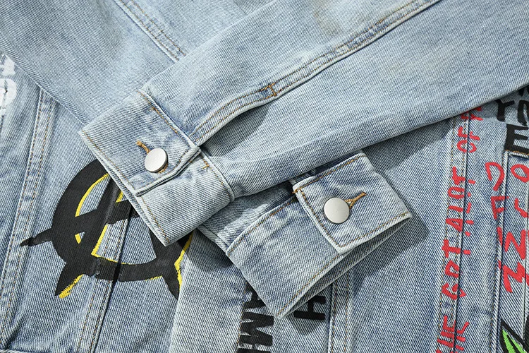 Джинсовая куртка в стиле хип-хоп с большими буквами граффити мультяшный принт