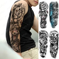 false hand shoulder tattoo sleeve body transfer tattoos lion female warrior tribal totem body art tiger wolf tatto sleeve men