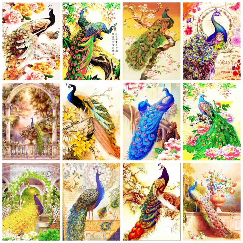 Набор для алмазной вышивки Павлин Huacan мозаика из квадратных/круглых страз сделай