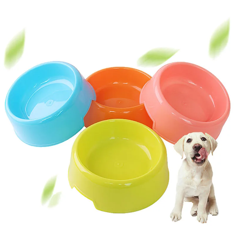 

5 Colors Pet Supplies Wholesale Plastic Puppy Food Bowl Dog Bowl Candy Color Round Cat Water Cup Dog Water Bottle Accessories