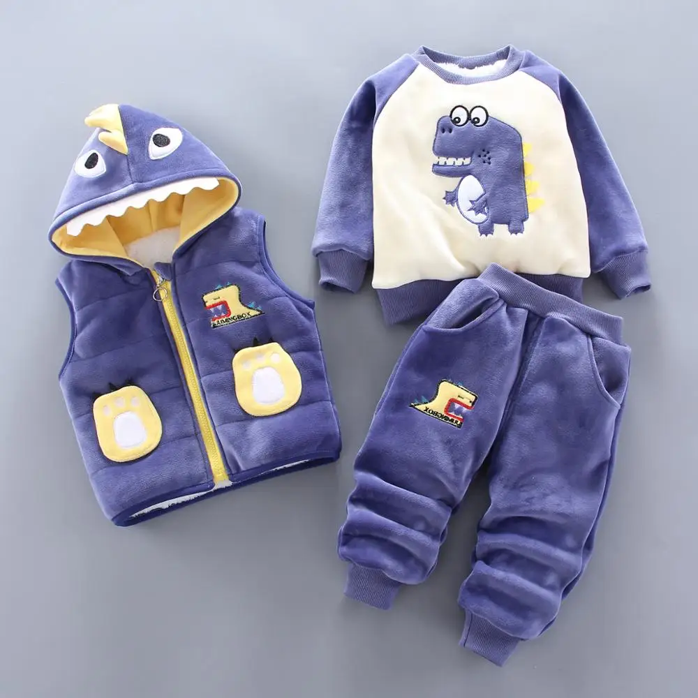 

Baby Boy Winter Clothes Cartoon Crocodile Cashmere Cardigan Coats + Vest + Pants 3PCS Infant Clothing Kids Bebes Jogging Suits