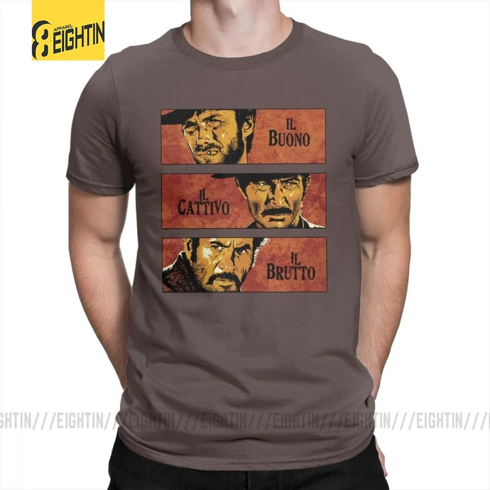 The Good The Bad And The Ugly Clint Eastwood, футболка с коротким рукавом размера плюс, футболка из хлопка с круглым воротником, мужские топы, футболки - Цвет: Коричневый