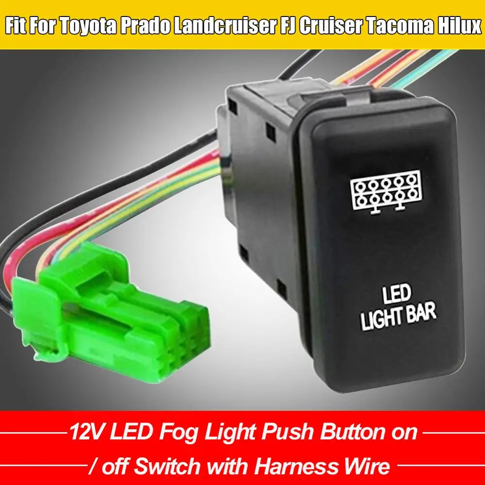 

12V LED Fog Light Push Button On / Off Switch with Harness Wire Fit For Toyota Prado Landcruiser FJ Cruiser Tacoma Hilux CSV