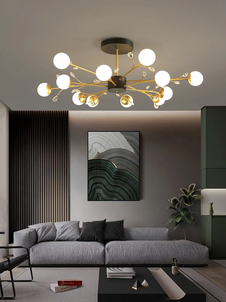 

Living Room Bedroom Dining Room Ceiling Lamp Black Golden 56W 84W Nordic Led Chandelier Hall Attic Modern Spherical Lamps